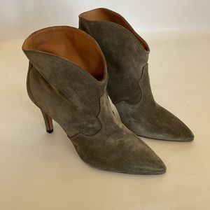 Toral Moss Green Suede Leather Ankle Boots Heel Slip Ons